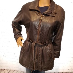 Jacqueline Ferrar Brown Leather Belted Coat
